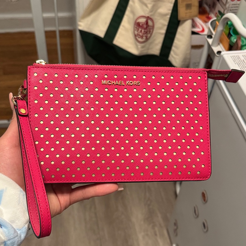 Michael Kors Pink and Gold Wristlet Clutch